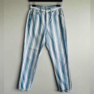 American Eagle Blue White Stripe Denim High Rise Mom Jeans Women’s US Size 2